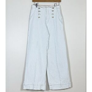 KanCan Elora Womens High Rise Wide Leg Jeans Size 7 Blue White Pinstripe Sailor